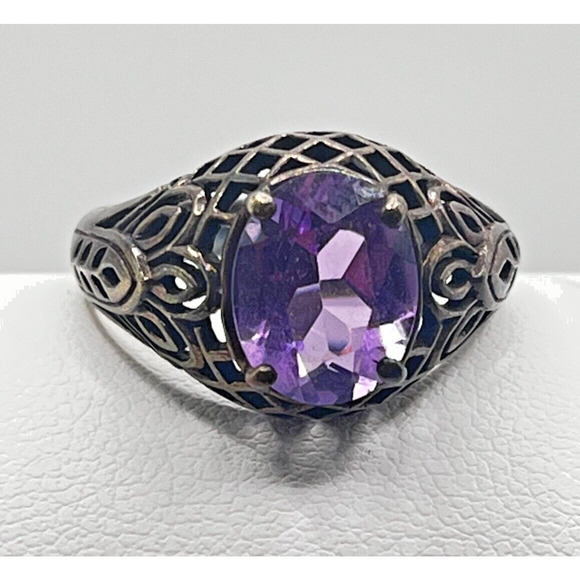 1CT Natural Amethyst 925 Solid Sterling Silver Victorian Style Ring Sz 8 - Picture 5 of 7